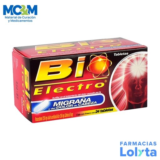 BIO ELECTRO 250/250/65 MG C/24 TAB PARACETAMOL ACIDO ACETILSALICILICO CAFEINA LAB GENOMMA | Website MC&M
