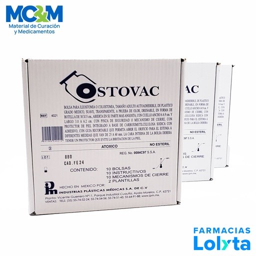 BOLSA PARA ILEOSTOMIA O COLOSTOMIA ADULTO C/10 PIEZAS OSTOVAC REF 4021 IPM | Website MC&M