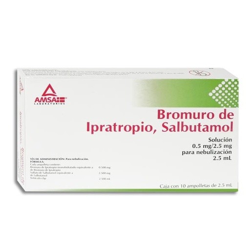 BROMURO DE IPRATROPIO SALBUTAMOL SOL P/NEBULIZAR 0.5/2.5 MG/2.5 ML C/10 AMP LAB AMSA (COMBIVENT) | Website MC&M