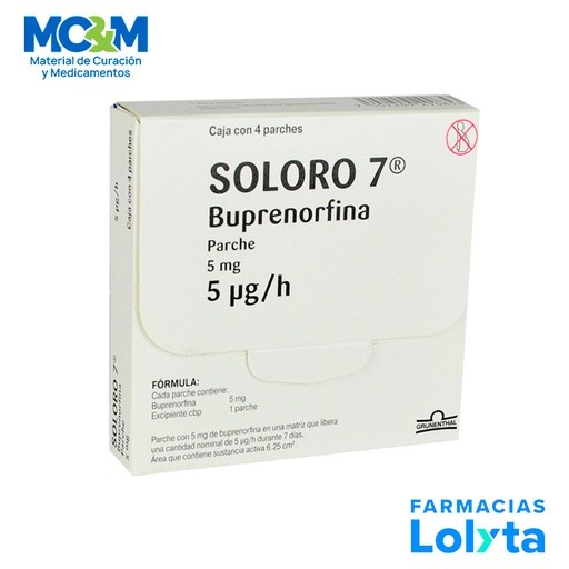 BUPRENORFINA 5 MG 5MCG/H C/4 PARCHES SOLORO 7 LAB GRUNENTHAL GRUPO II | Website MC&M