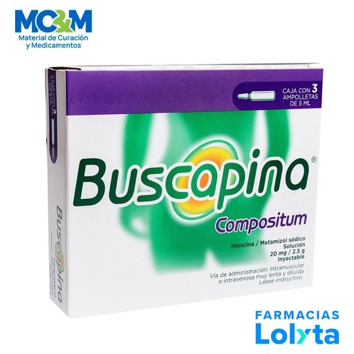 BUSCAPINA COMPOSITUM SOL INY 20 MG/2.5 G/5 ML C/3 AMP HIOSCINA METAMIZOL SODICO LAB SANOFI | Website MC&M