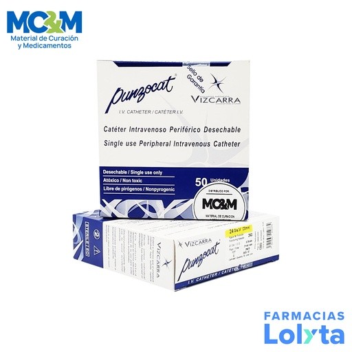 CATETER PUNZOCAT AMARILLO 24GX3/4" (20 MM) C/50 RADIOPACO VIZCARRA REF AFER2420 | Website MC&M