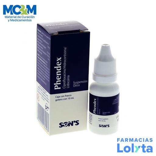 CIPROFLOXACINO HIDROCORTISONA LIDOCAINA 2/10/50 MG SUSP OTICA C/10 ML PHENDEX LAB SONS | Website MC&M