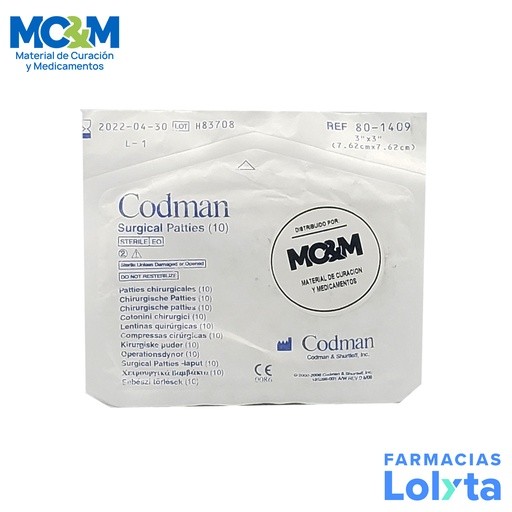 COTONOIDE 3 X 3” (76.2 X 76.2 MM) C/10 PZAS ESPONJA NEUROQUIRURGICA CON MARCA RADIOPACA CODMAN REF 801409 ETHICON | Website MC&M
