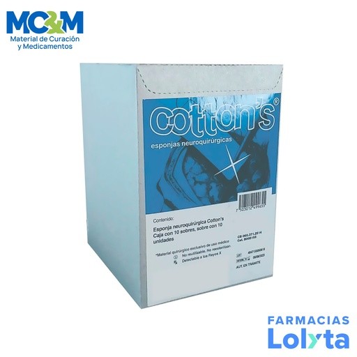 COTONOIDE 60 X 70 MM C/10 PZAS ESPONJA NEUROQUIRURGICA CON MARCA RADIOPACA REF B005155 COTTONS | Website MC&M