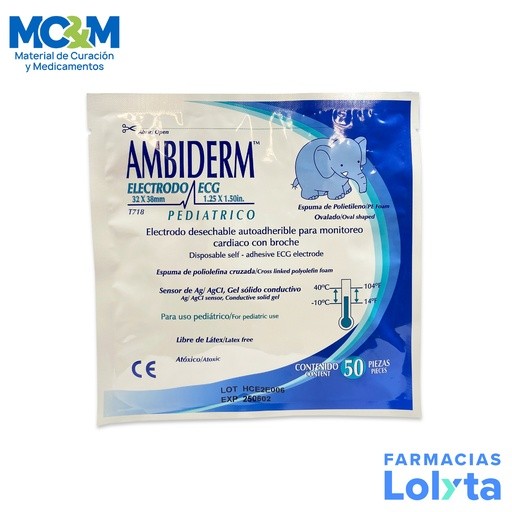 ELECTRODO DE MONITORIZACION CARDIACA 32 X 38 MM C/50 PZAS OVALADO DE ESPUMA PEDIATRICO T-718 AMBIDERM | Website MC&M