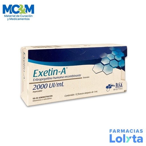 ERITROPOYETINA HUMANA RECOMBINANTE SOL INY 2000 UI/ML C/12 AMP EXETIN-A LAB PISA (RF) | Website MC&M