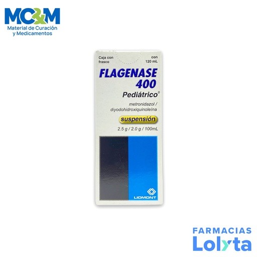 FLAGENASE 400 PEDIATRICO SUSPENSION 2.5/2G/100 ML C/120 ML METRONIDAZOL DIYODOHIDROXIQUINOLEINA LAB LIOMONT | Website MC&M