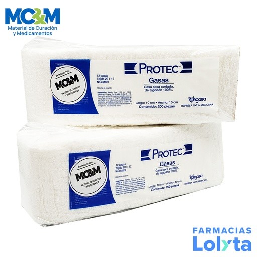 GASA SIN MEDIO 10 X 10 CM C/200 PZAS TEJIDO 20X12 NO ESTERIL PROTEC DEGASA 0105000 | Website MC&M