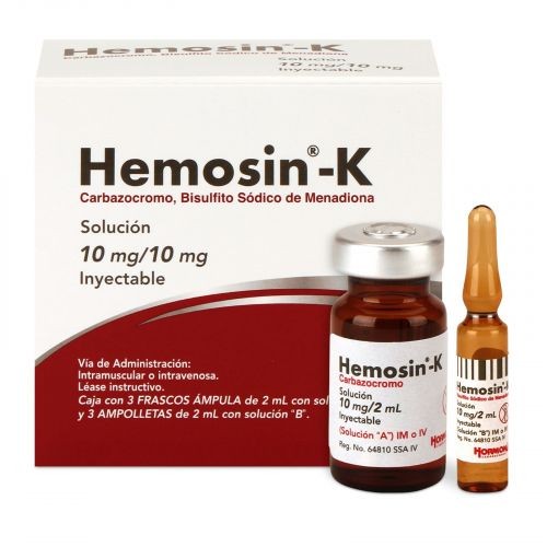 HEMOSIN-K SOL INY 10MG/10MG C/3 AMP CARBAZOCROMO BISULFITO SODICO DE MENADIONA LAB HORMONA | Website MC&M
