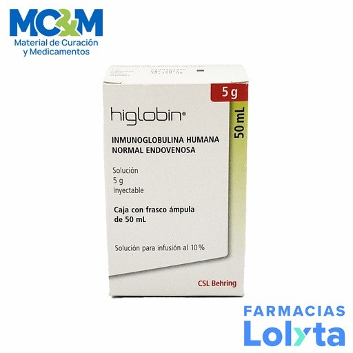 INMUNOGLOBULINA HIGLOBIN SOL INY 5G INMUNOGLOBULINA HUMANA NORMAL ENDOVENOSA C/50 ML LAB CSL BEHRING | Website MC&M
