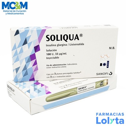INSULINA SOLIQUA SOL INY 100/33MCG/ML INSULINA GLARGINA C/3 PZ LAB SANOFI (RF) | Website MC&M