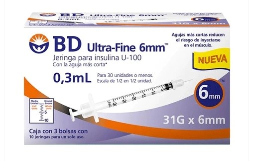 JERINGA 0.3ML 31GX6MM C/30 PIEZA P/INSULINA ULTRA FINE PLASTIPACK BD | Website MC&M