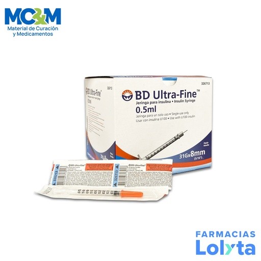 JERINGA PARA INSULINA 0.5 ML 31GX8MM C/100 PZAS ULTRA FINE BD | Website MC&M
