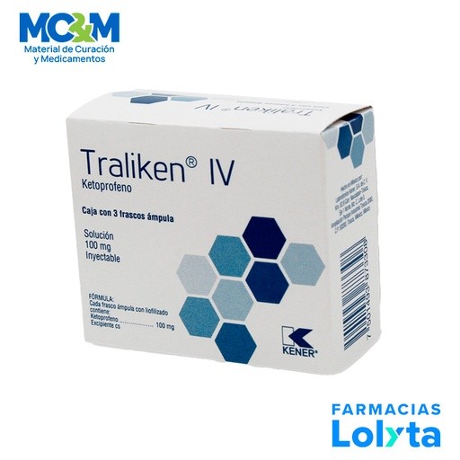 KETOPROFENO SOL INY 100 MG C/3 AMP TRALIKEN IV LAB KENER | Website MC&M