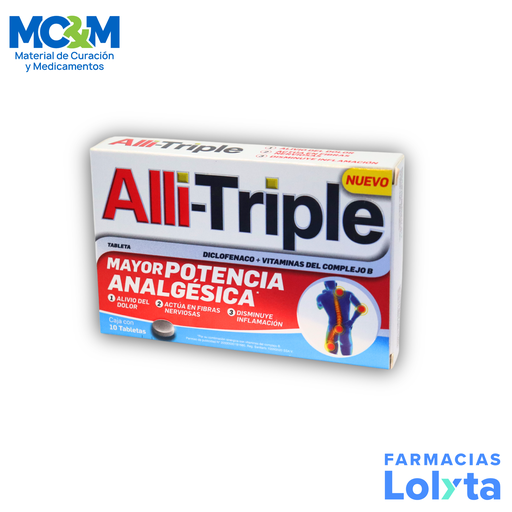 ALLI-TRIPLE 50/0.25/50/50 MG C/10 TAB DICLOFENACO CIANOCOBALAMINA PIRIDOXINA TIAMINA LAB GENOMMA | Website MC&M