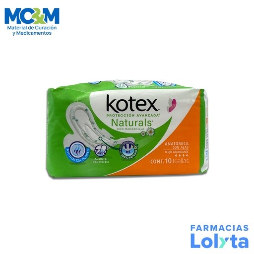 KOTEX PROT. AV. NATURALS CON MANZANILLA ANATOMICA CON ALAS FLUJO ABUNDANTE C/10 TOALLAS (VERDE) KIMBERLY-CLARK | Website MC&M