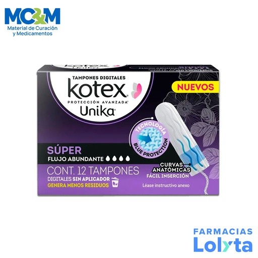 KOTEX TAMPONES UNIKA SUPER FLUJO ABUNDANTE C/12 PZAS KIMBERLY CLARK | Website MC&M