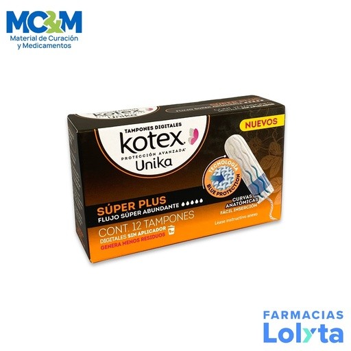 KOTEX TAMPONES UNIKA SUPER PLUS FLUJO SUPER ABUNDANTE C/12 PZAS KIMBERLY CLARK | Website MC&M