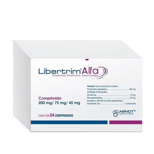 LIBERTRIM ALFA 200/75/45 MG C/24 COMPRIMIDOS TRIMEBUTINA SIMETICONA GALACTOSIDASA LAB CARNOT | Website MC&M