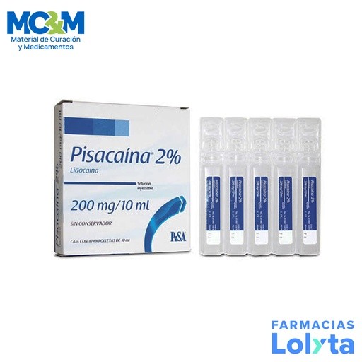 LIDOCAINA SOL INY 200 MG/10 ML C/10 AMP PISACAINA 2% LAB PISA | Website MC&M