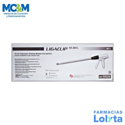 LIGACLIP 10 MM C/20 CLIPS MEDIANO/GRANDE APLICADOR AUTOMATICO DE CLIPS LAPAROSCOPICO DESECHABLE REF ER320 ETHICON | Website MC&M