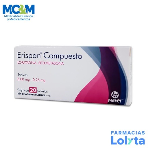LORATADINA BETAMETASONA 5/0.25 MG C/20 TAB ERISPAN COMPUESTO LAB MAVER | Website MC&M