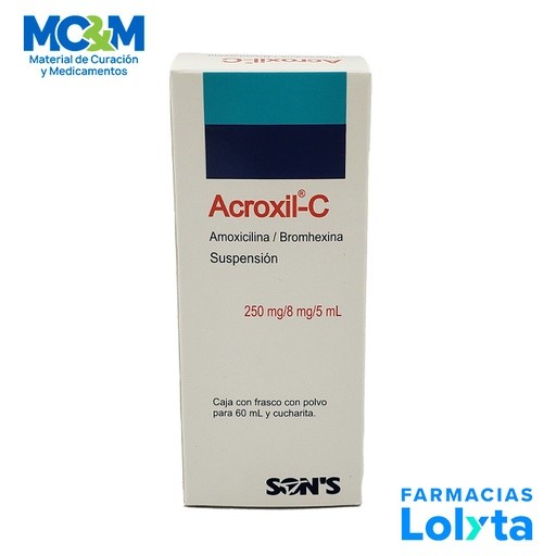 AMOXICILINA BROMHEXINA SUSPENSION 250/8 MG/5 ML FCO C/60 ML ACROXIL-C LAB SONS | Website MC&M